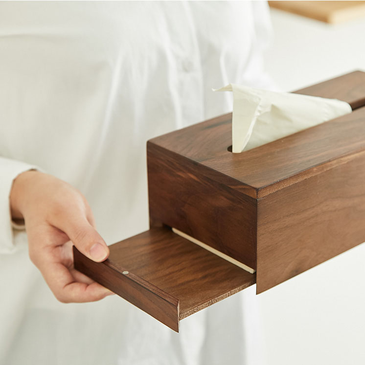 Yamazaki Home Tissue Box Cover - Steel Walnut